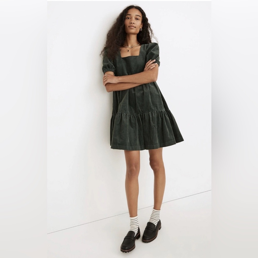 Madewell Corduroy Aidy Square-Neck Tiered Mini Dress size 4 EUC